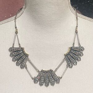 Art Deco Celestial Fan Gatsby Glamour Necklace Gold * Silver * Rhinestone